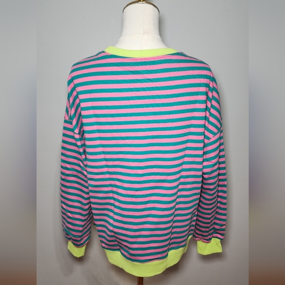 NWOT Womens Crewneck Oversized Sweatshirt Striped Color Tops Long Sleeve Size S - Picture 4 of 4